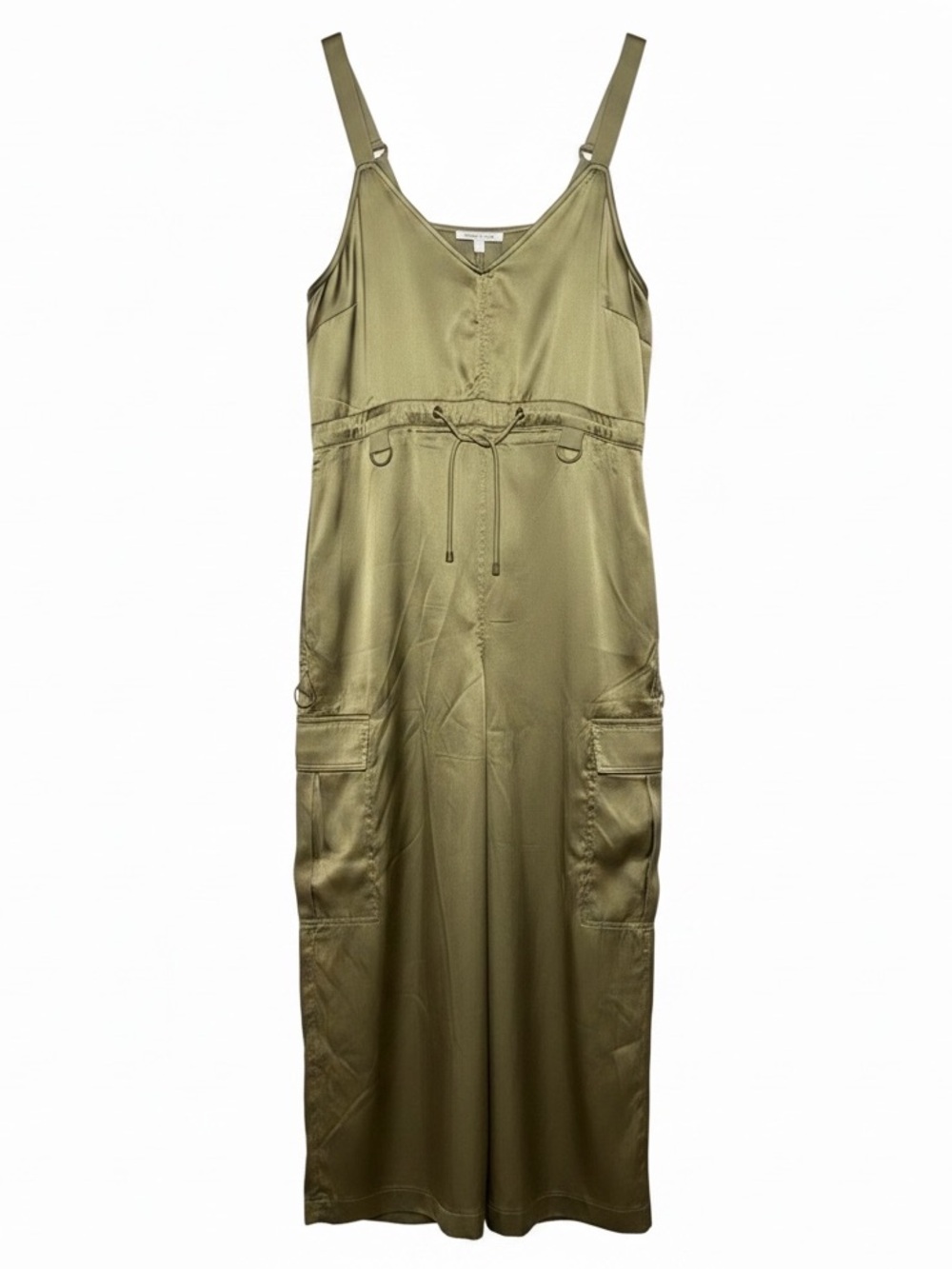 Love The Label Sleeveless Satin Utility Cargo Dress Moss Olive NWT Size Large